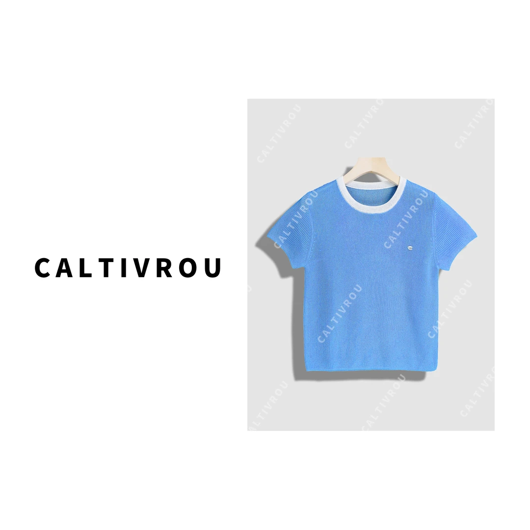 Caltivrou舒适凉感针织短袖女2025夏季新款显瘦弹力修身t恤Y16589