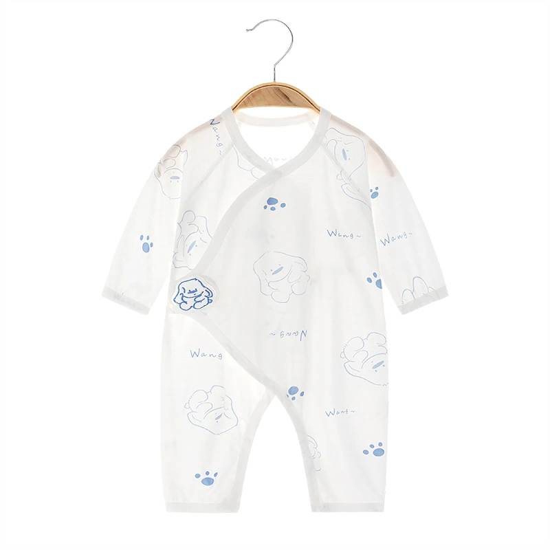 夏季新生儿连体衣婴儿纯棉薄款无骨衣服哈衣长袖宝宝夏款空调服