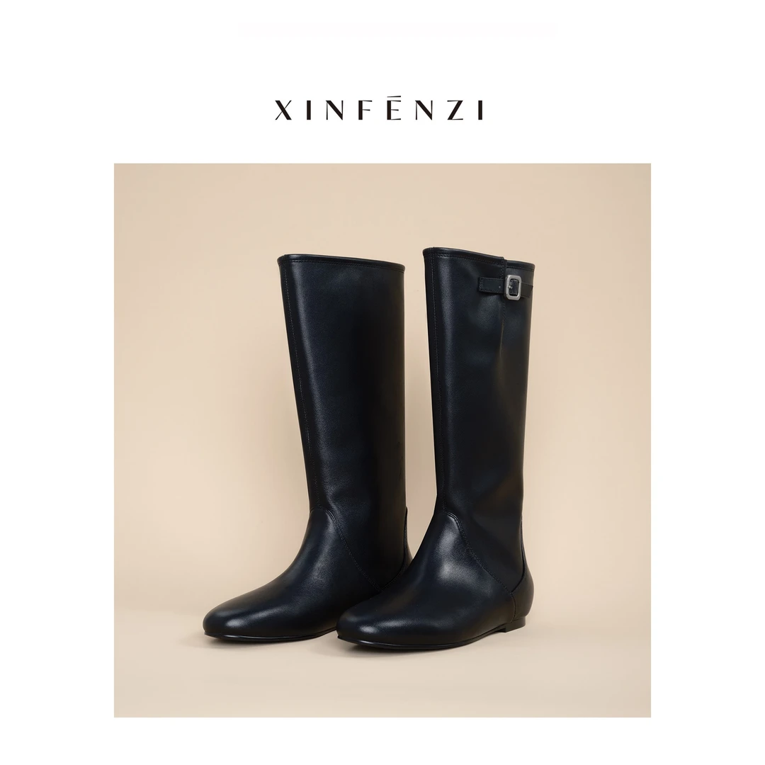 【百搭靴】XINFENZI 纳帕牛皮简约扣畔靴子 PS22177