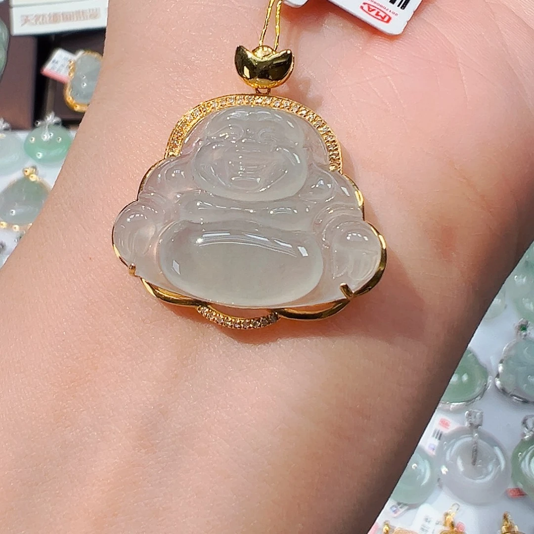 翡翠18K金镶嵌吊坠(不含链)佛公