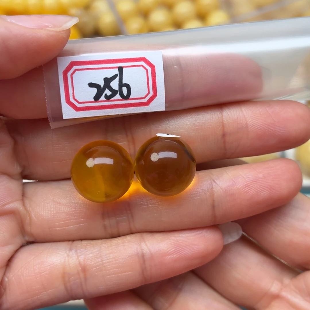 蜜蜡未镶嵌裸石15mm金珀对珠