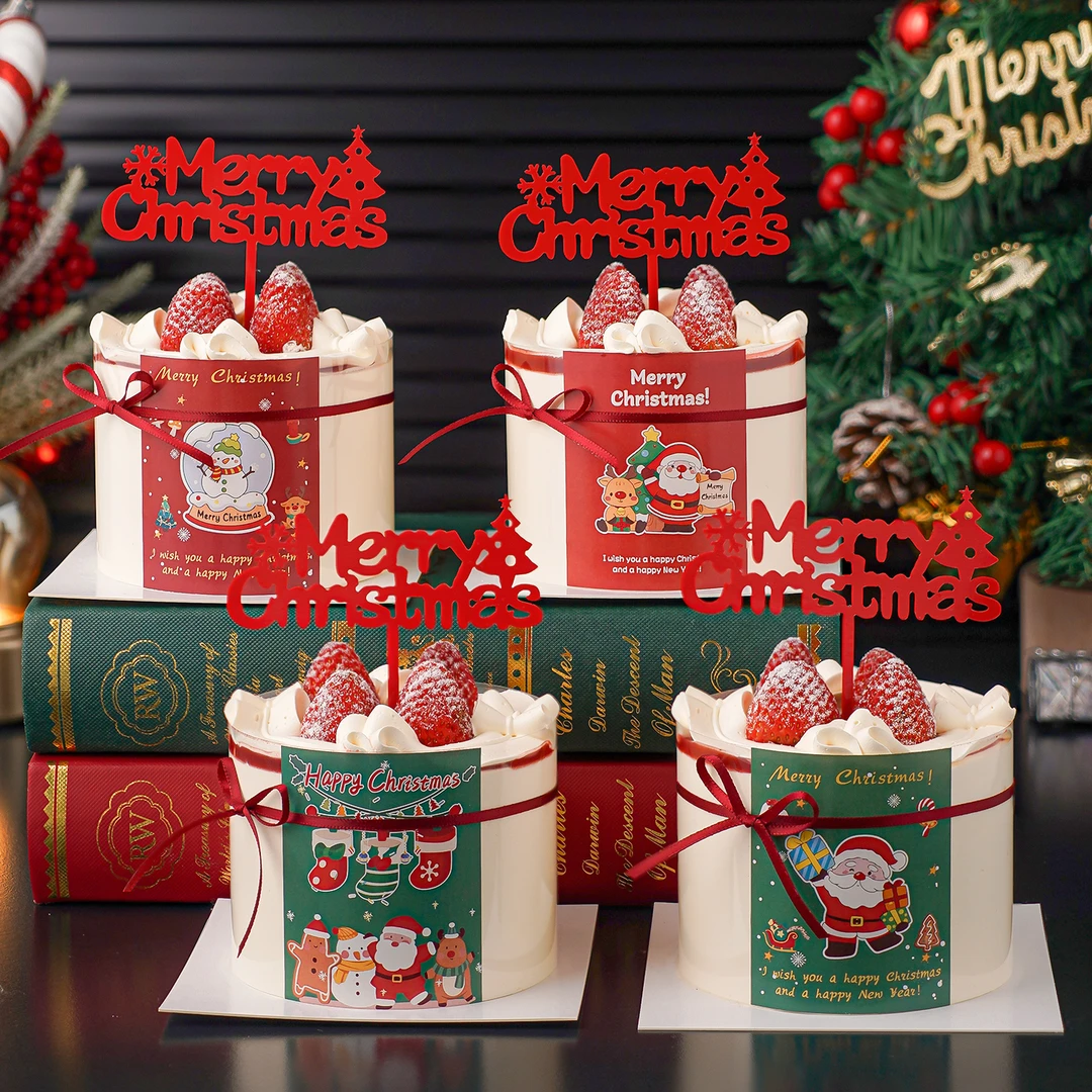 2026圣诞节快乐蛋糕装饰亚克力插牌插件平安夜派对甜品台老人贴纸