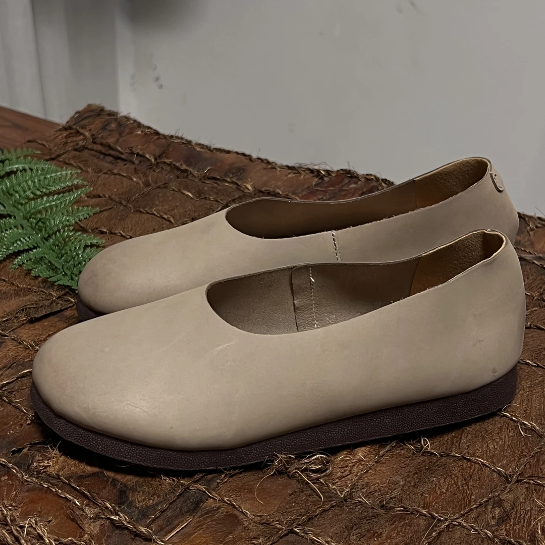 拙手作2025头层牛皮夏季新款一脚蹬圆头软底舒适休闲百搭女鞋单鞋