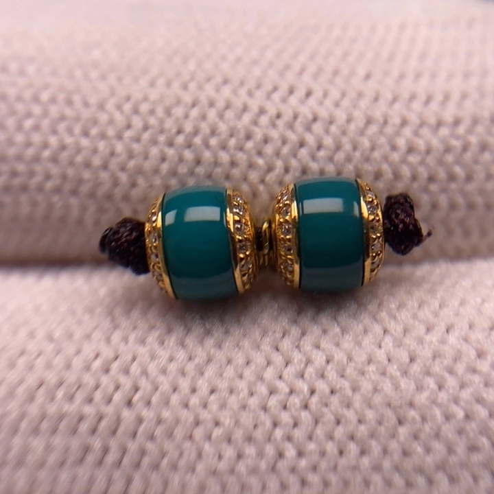 18K金镶嵌绿松石汉堡对珠6mmAA497