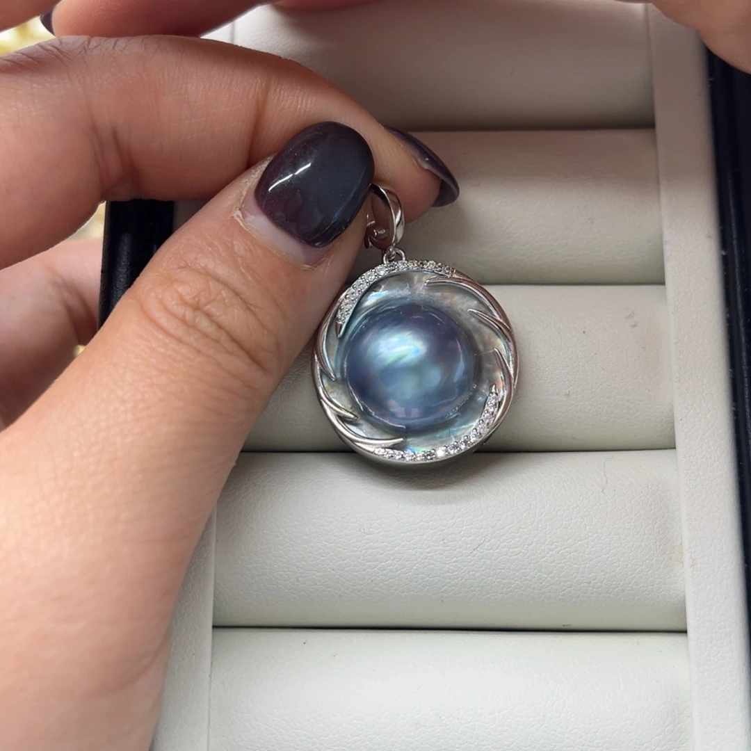 吊坠(不含链)银S925镶嵌拼合珍珠（马贝珠）