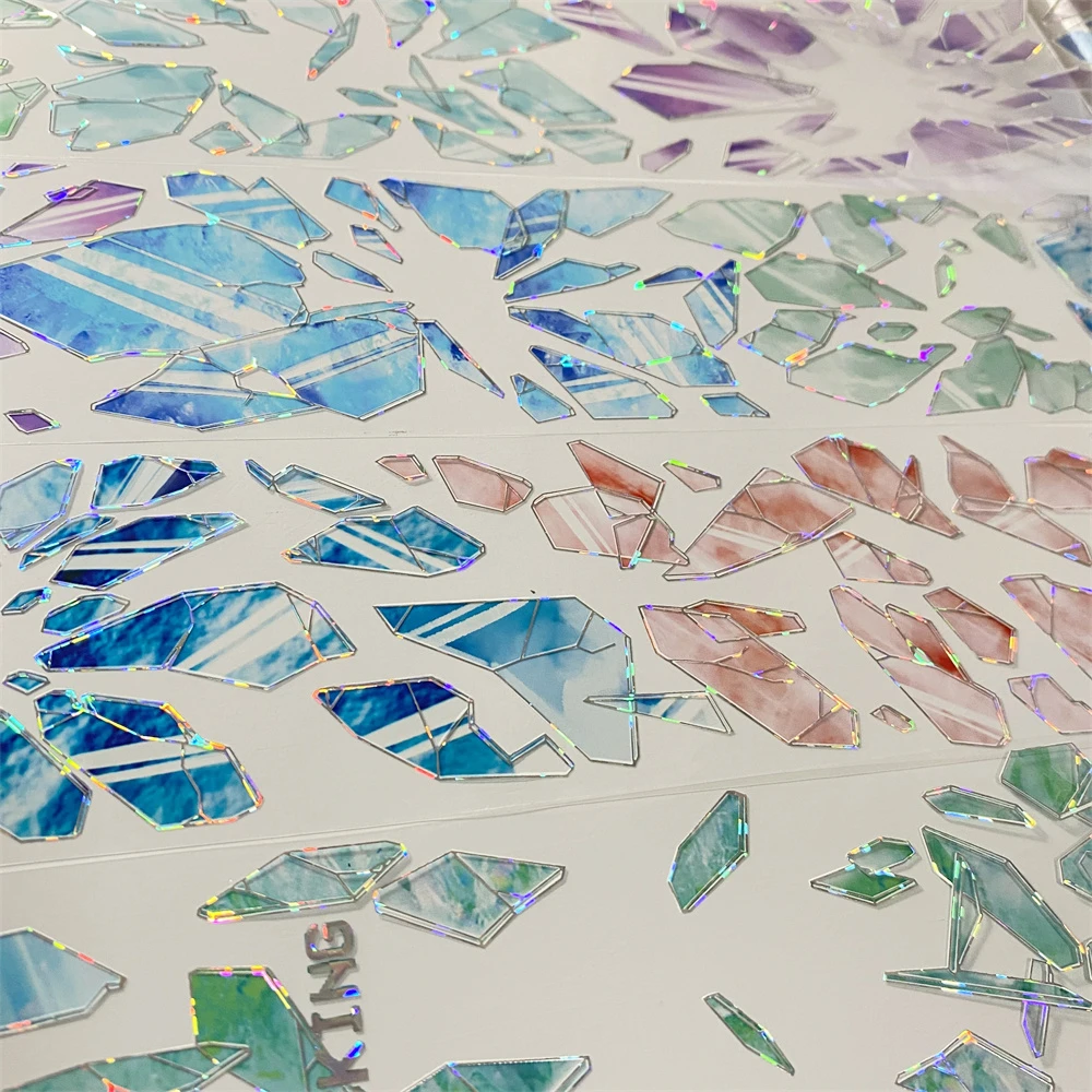 手帐分装胶带h27破次元无字银风见幸山玻璃碎片古素材账流麻贴纸