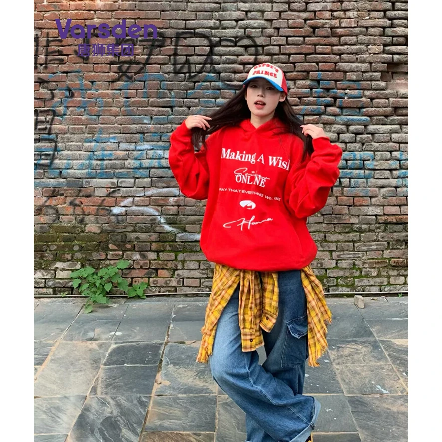 唐狮集团Varsden420克重磅美式印花连帽卫衣宽松套头衫街头风外套