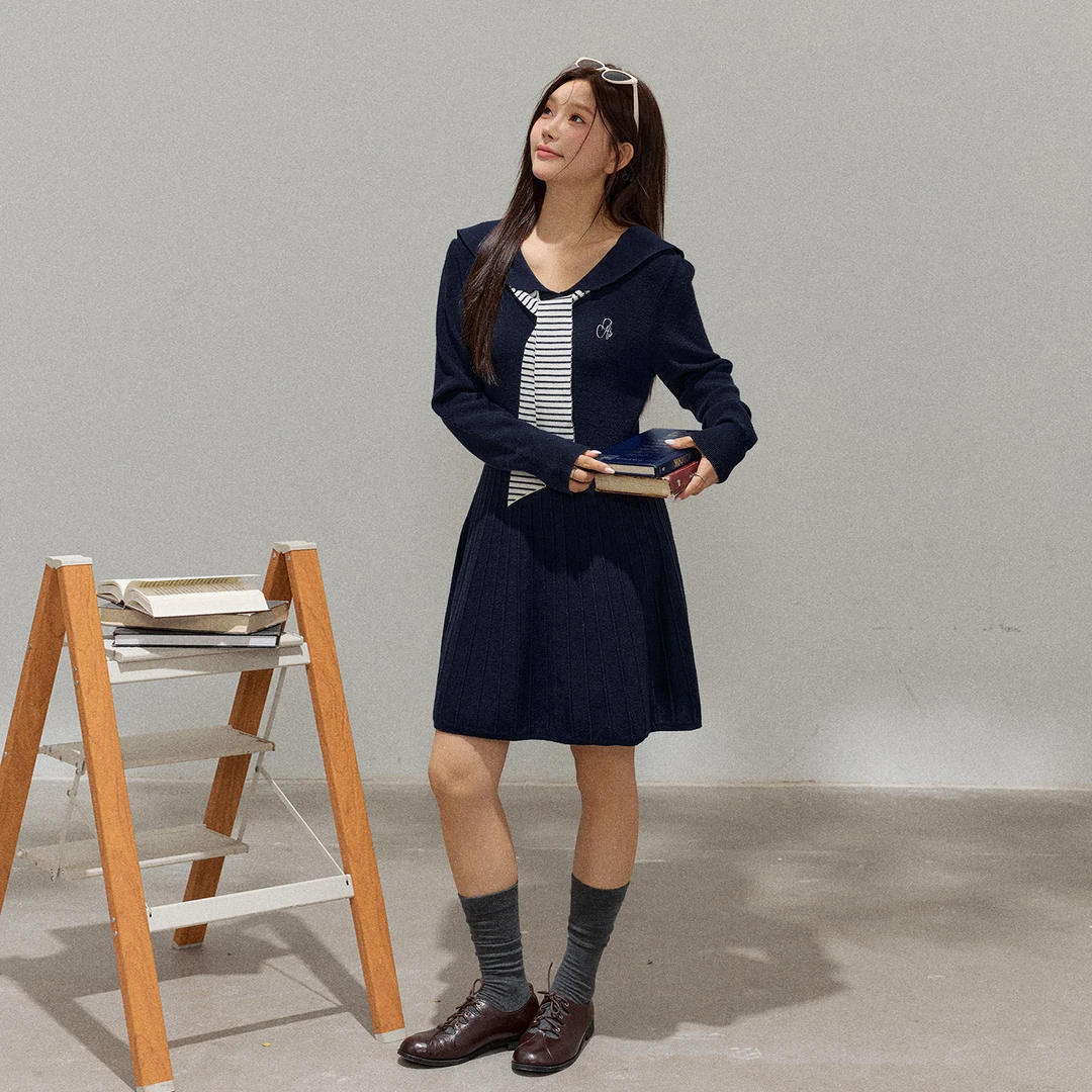 张大人【奥利奥甜心】大码女装微胖妹妹海军领条纹收腰显瘦连衣裙