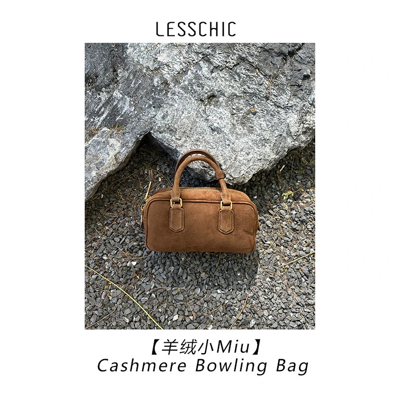 LESSCHIC【羊绒 小Miu】羊京绒 老钱风保龄球小号手提女包秋冬包包