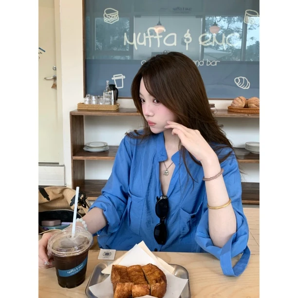 夏日封神衬衫!老钱风立领衬衫女夏宽松气质薄款上衣Y2703