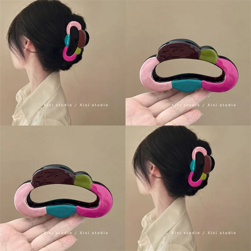 边际云朵！镂空彩色滴釉抓夹！简约气质鲨鱼夹百搭盘发夹旅行发卡