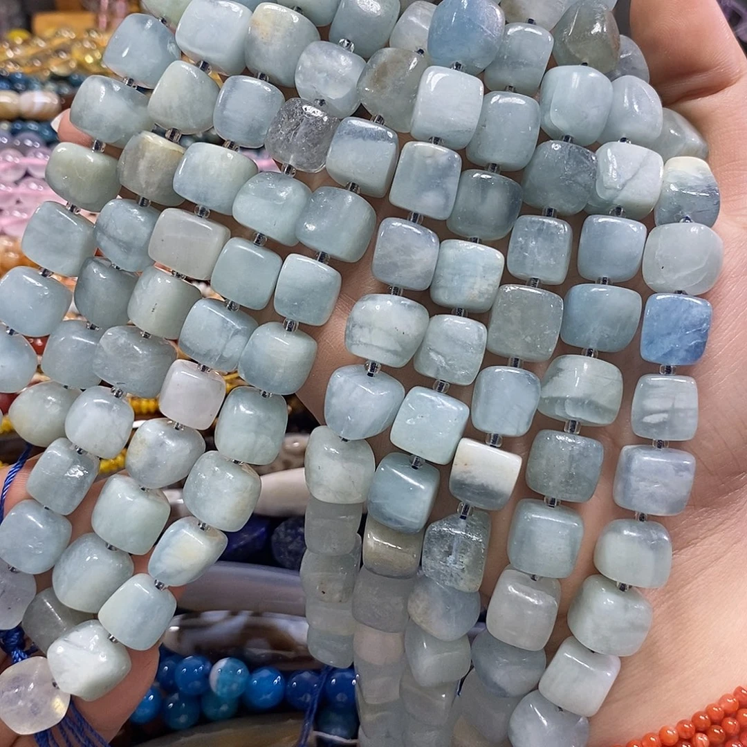 玛瑙/玉髓未镶嵌珠宝半成品海蓝宝方糖一条卡11mm