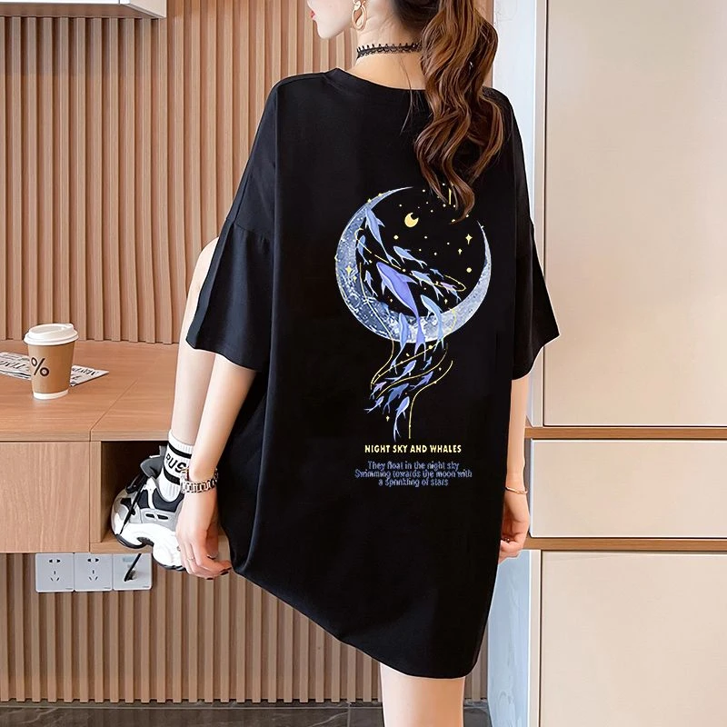 大码女装卡通涂鸦短袖t恤女2025新款宽松夏季纯棉洋气减龄上衣潮