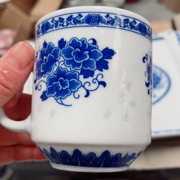 青花玲珑办公杯微瑕