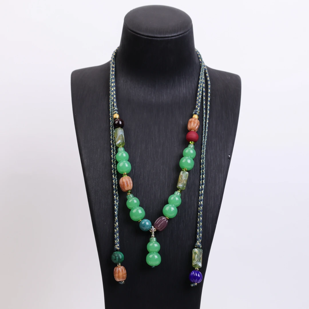 合金项链 玉楼东合金项链 LZ1728 绿色葫芦多宝绳编琉璃项链