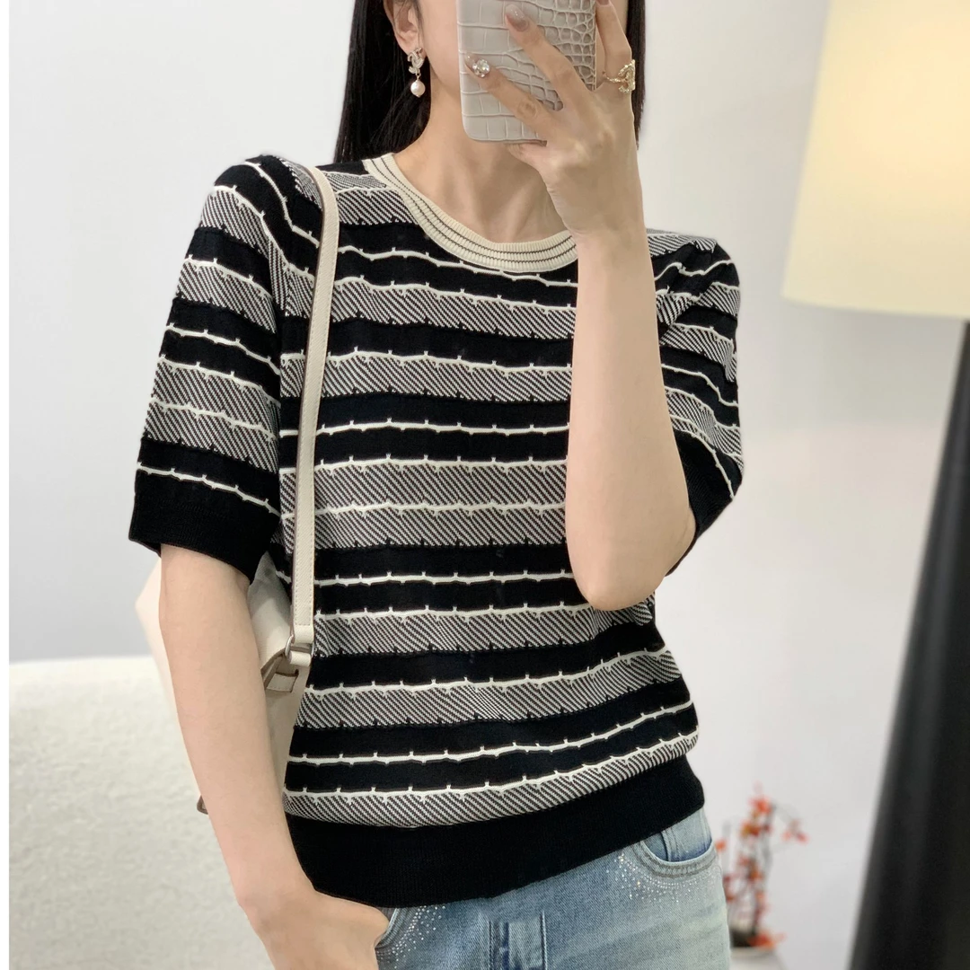 【思思精选】2025新款时尚气质圆领撞色提花减龄套头针织衫A022#