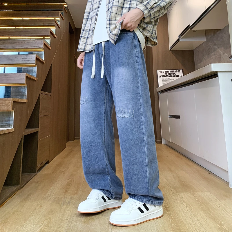 复古水洗牛仔裤男士宽松直筒2025春秋季潮流美式休闲男生阔腿长裤