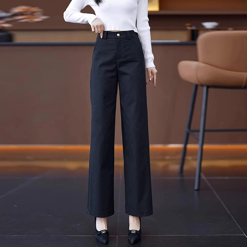 天丝棉直筒裤女2025春秋季新款高腰宽松休闲裤垂感显瘦窄版阔腿裤