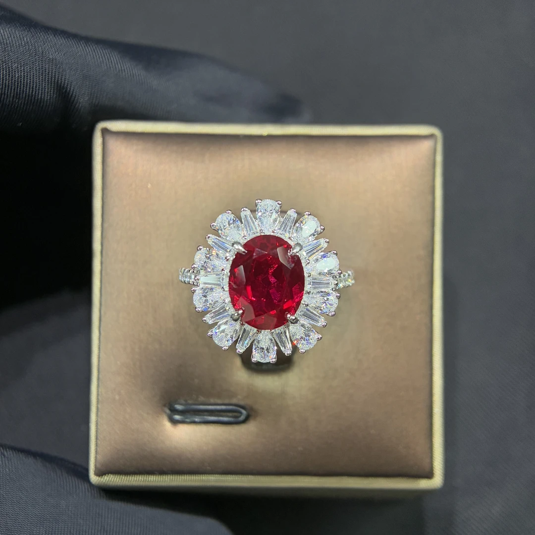 培育红宝石培育红宝石典藏培育鸽血红宝石戒指精工银镀厚金-3024