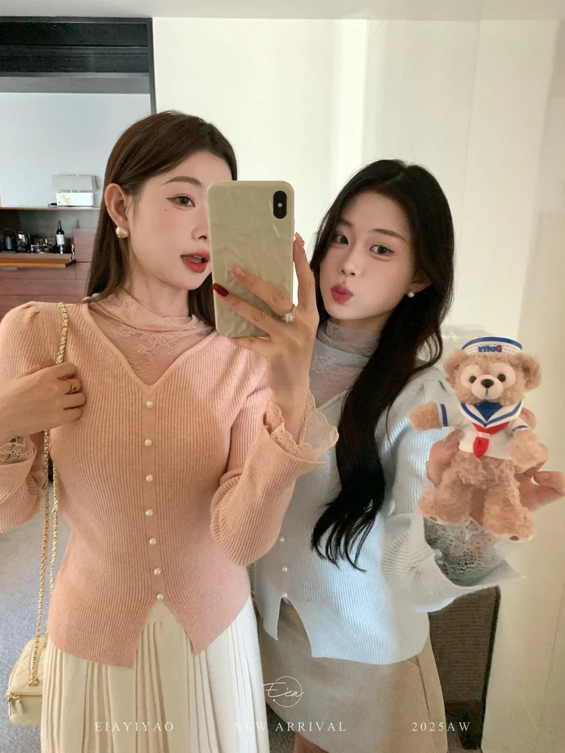 EIA一尧【冬日马卡龙】气质温柔姐姐假两件毛织衫显瘦设计感上衣女