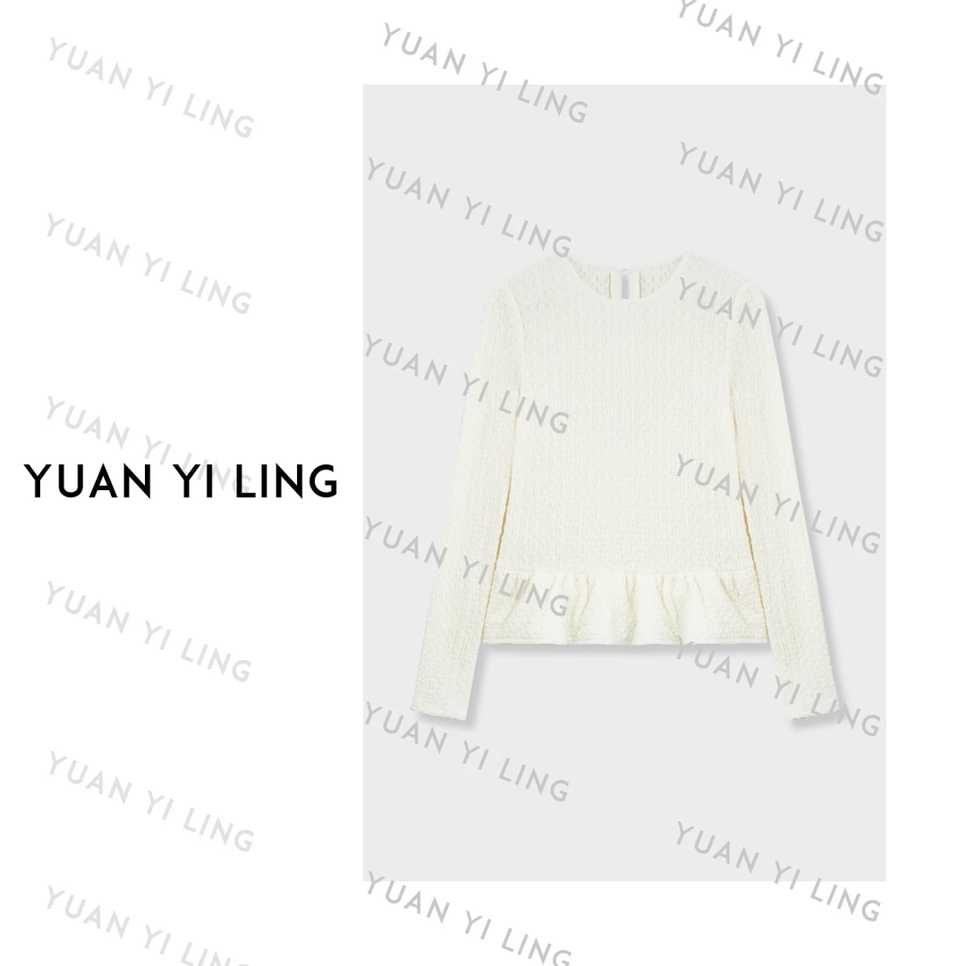 袁艺灵【温柔欧尼】25秋季圆领小众设计感显瘦百搭长袖上衣3074