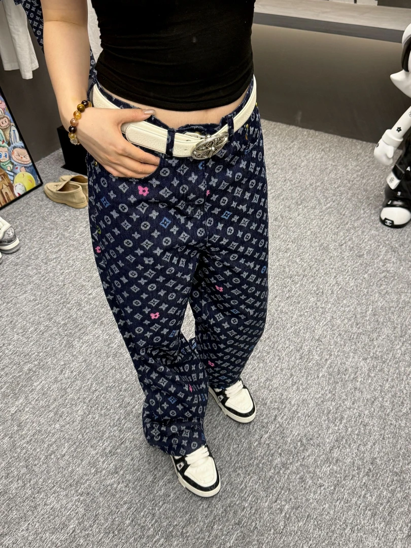 【九亿专属】复古满印老花刺绣联名款显瘦直筒牛仔裤男女同款3727