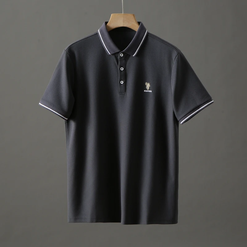 HS227剪标夏季翻领短袖POLO衫男凉感透气百搭胸口刺绣薄款