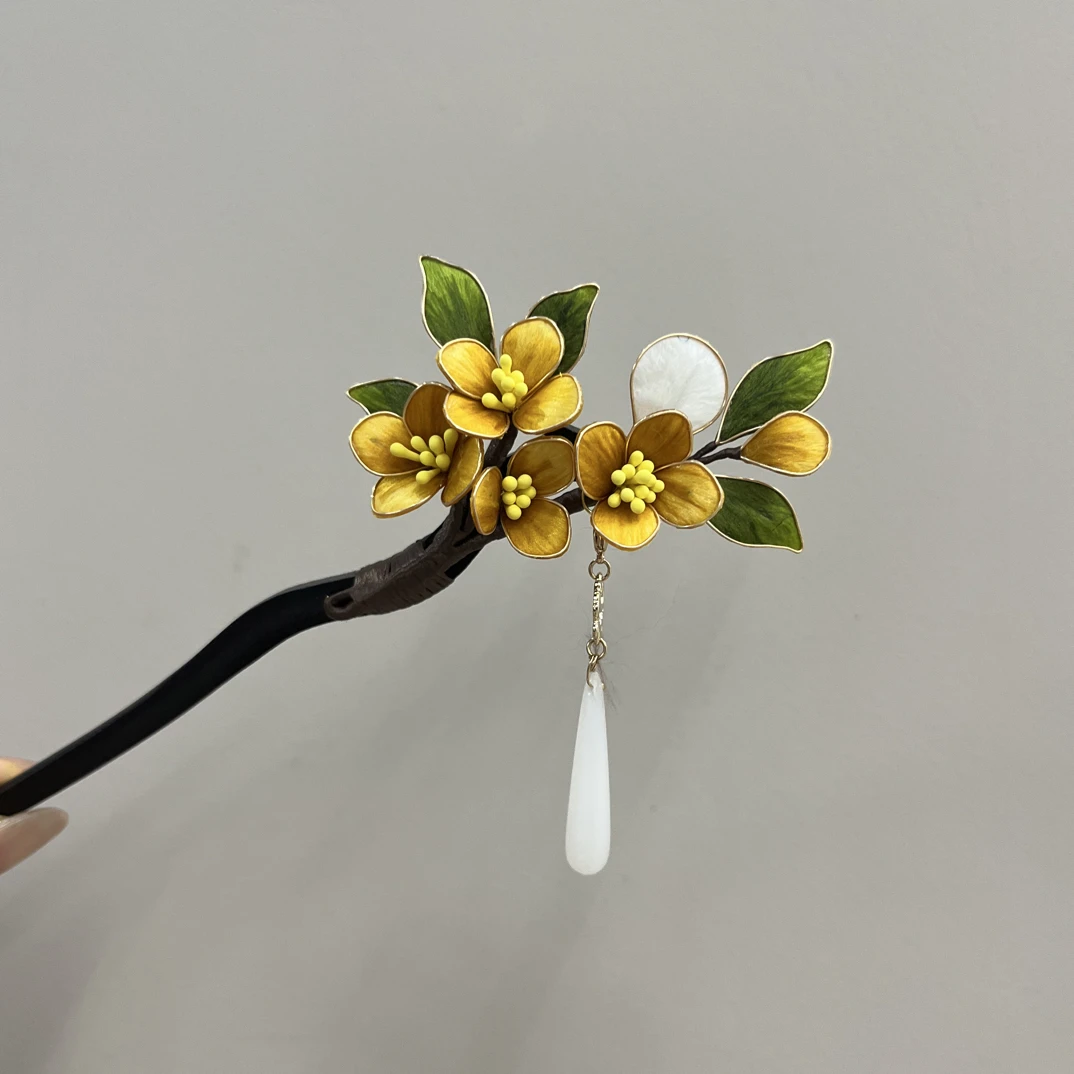闫颜非遗蚕丝绒花 纯手工制作超仙掐丝桂花绒花发簪