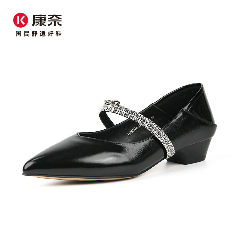 Kangnai/康奈52374专柜正品2025春真皮尖头浅口玛丽珍女士单鞋