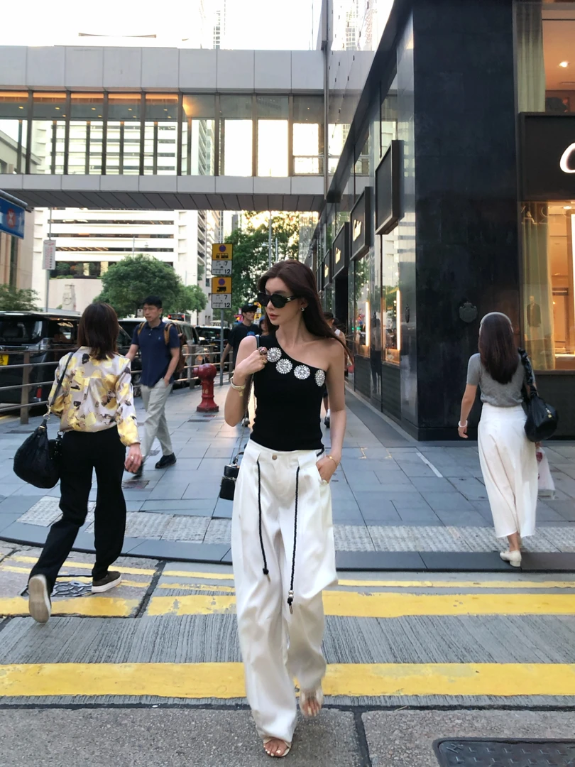 婉君【抽绳腰封裤】夏季显瘦运动白色高腰百搭休闲裤 LWJ25A1K708