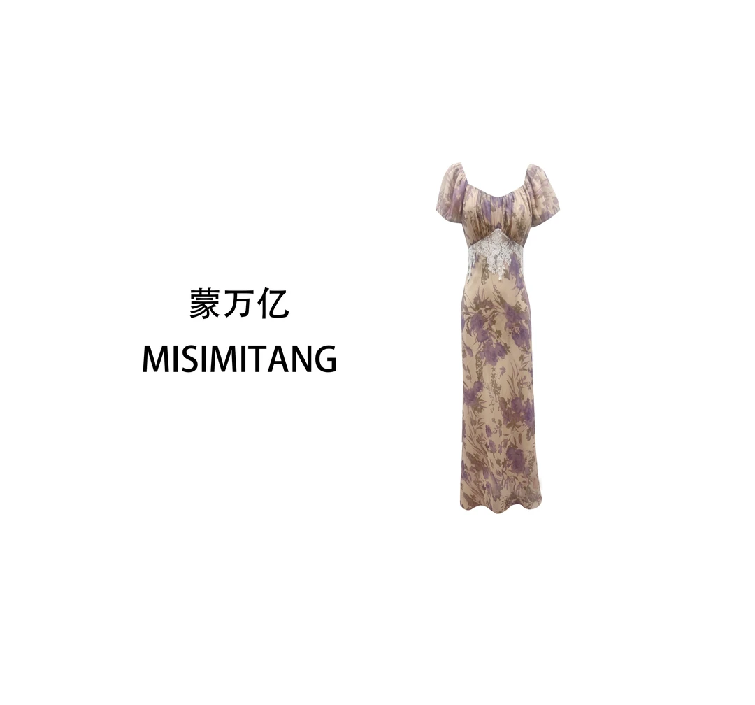 【花幸短袖】夏款斜裁显瘦短袖女装连衣裙欧若风收腰时尚轻奢气质