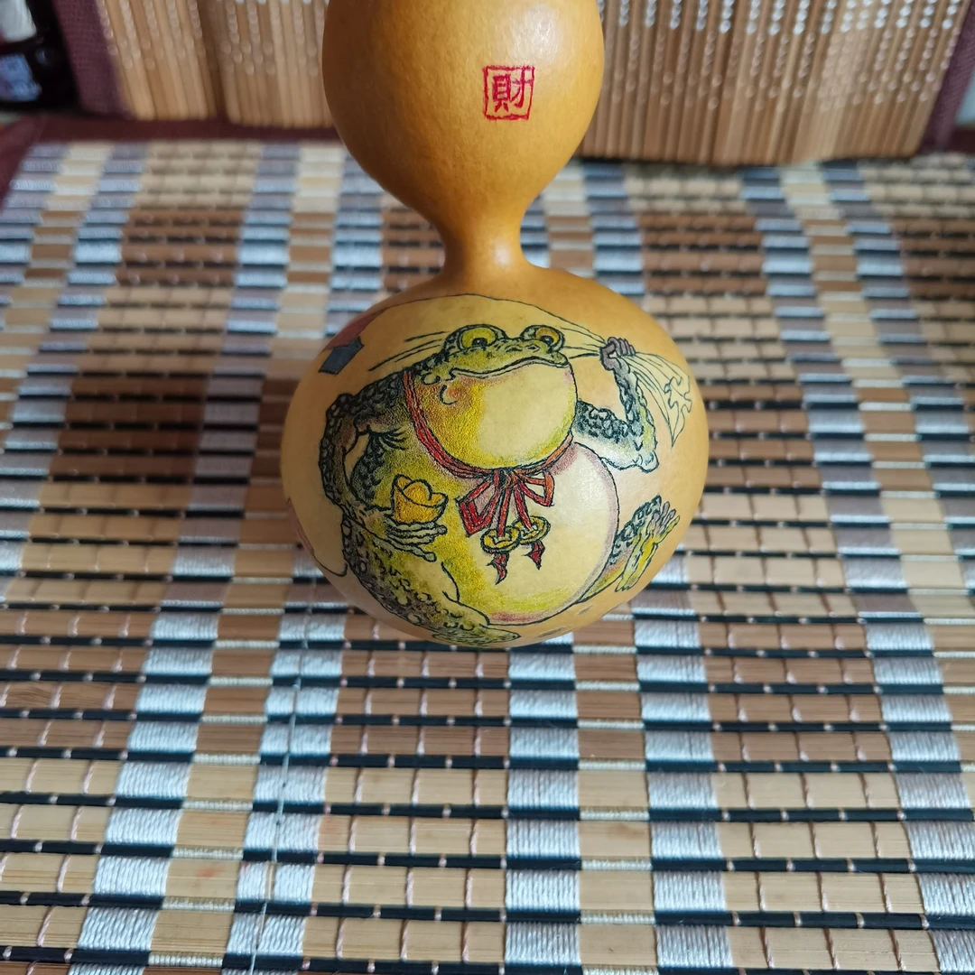 手把件纯手工打造，葫芦针刺金蟾