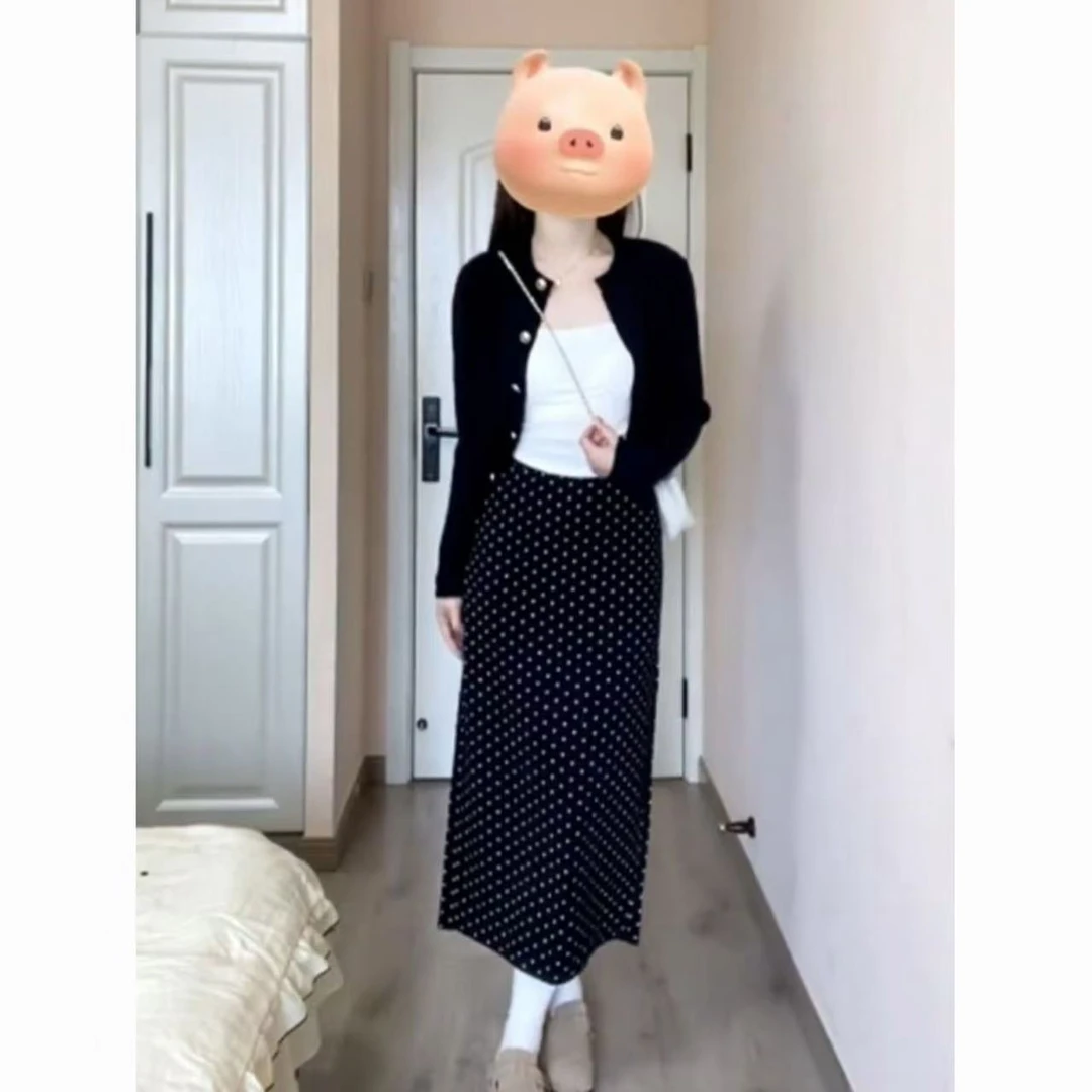 大码女装早秋新款外披背心半身裙三件套法式简约通勤风时尚套装