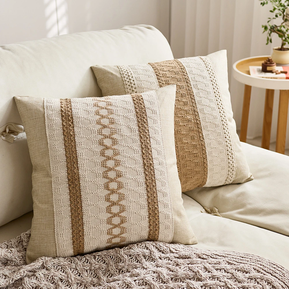 波西米亚棉麻风抱枕套轻奢床头软包靠垫样板房客厅靠枕套沙发抱枕