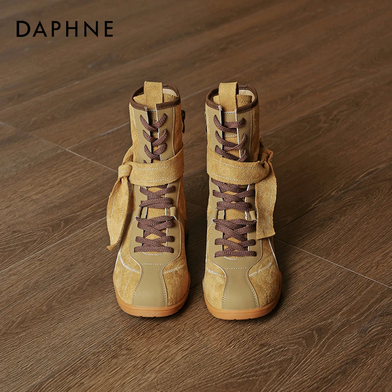 达芙妮厚底马丁靴女2025新款秋季复古美拉德增高猎鸭靴高帮德训鞋