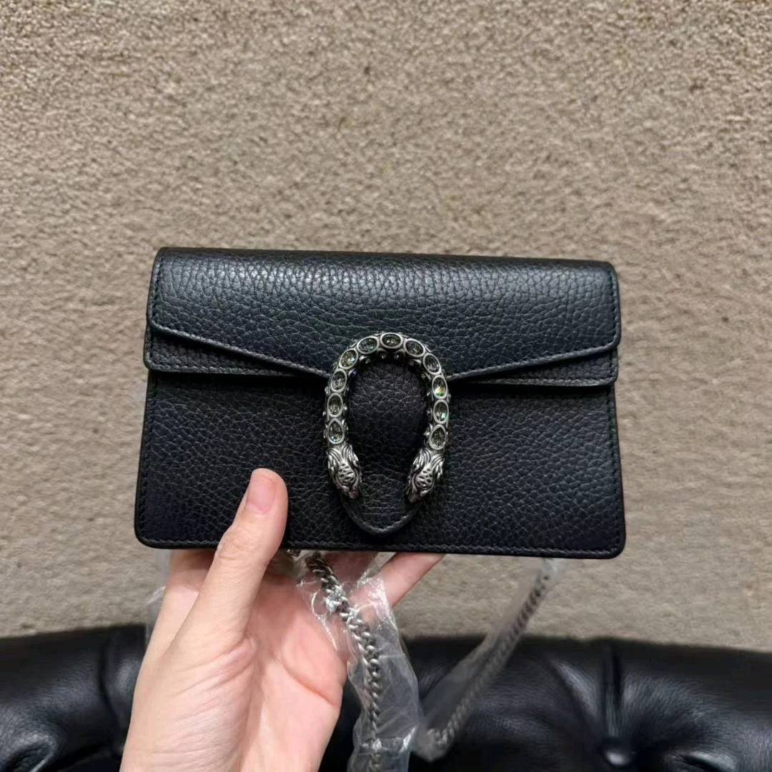 古驰/Gucci 酒神超mini 黑色钻扣牛皮链条包 单肩斜挎包 链条可拆