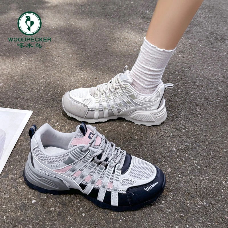 啄木鸟2025夏季女鞋透气网面鞋户外风登山鞋运动鞋厚底百搭休闲鞋