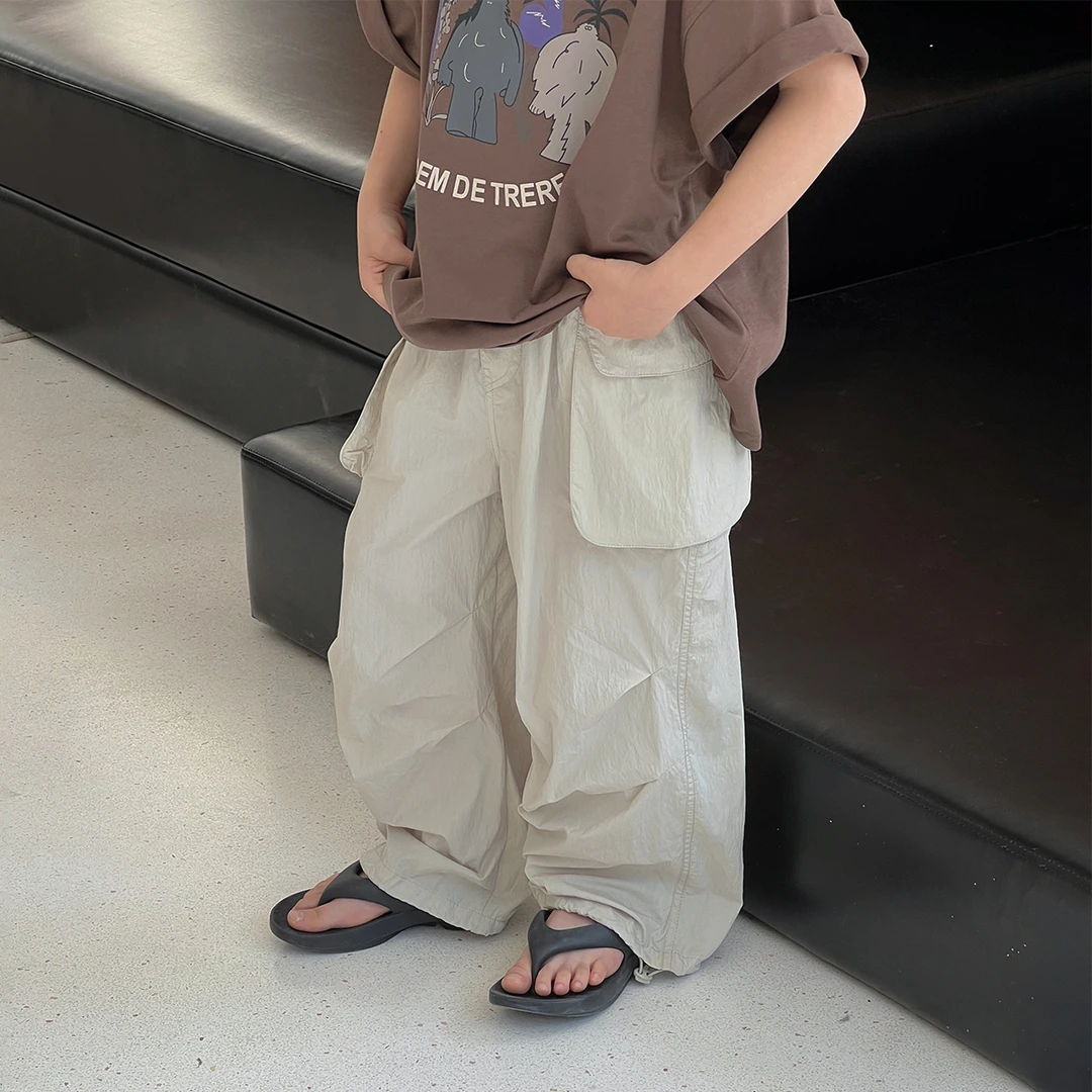 Q【派町现货】夏款儿童韩版时尚纯色简约百搭日常宽松休闲裤CC1022