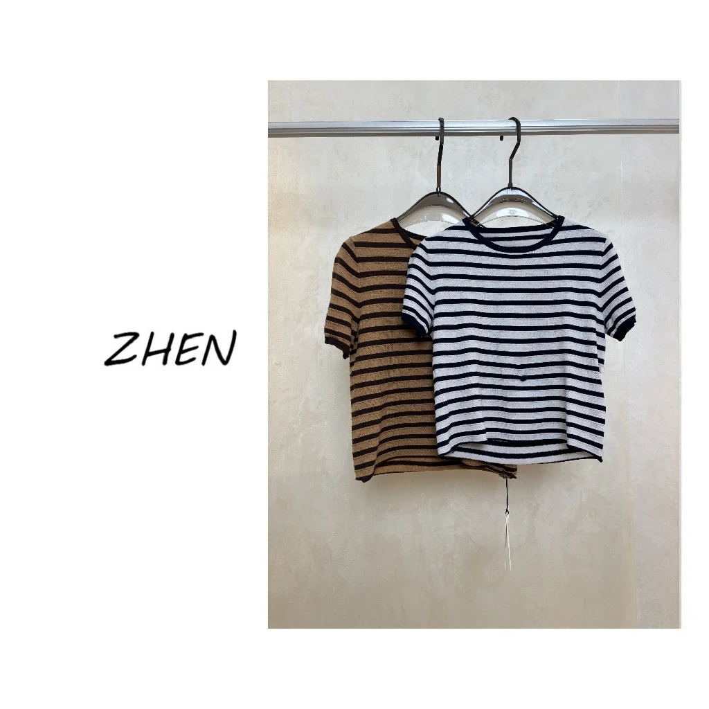 【ZHEN】25K00709 2025新款修身显瘦气质小众设计师款短袖T恤打底