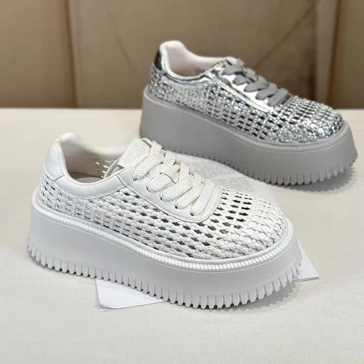 【老彭同学】韩版厚底编织镂空凉鞋0098