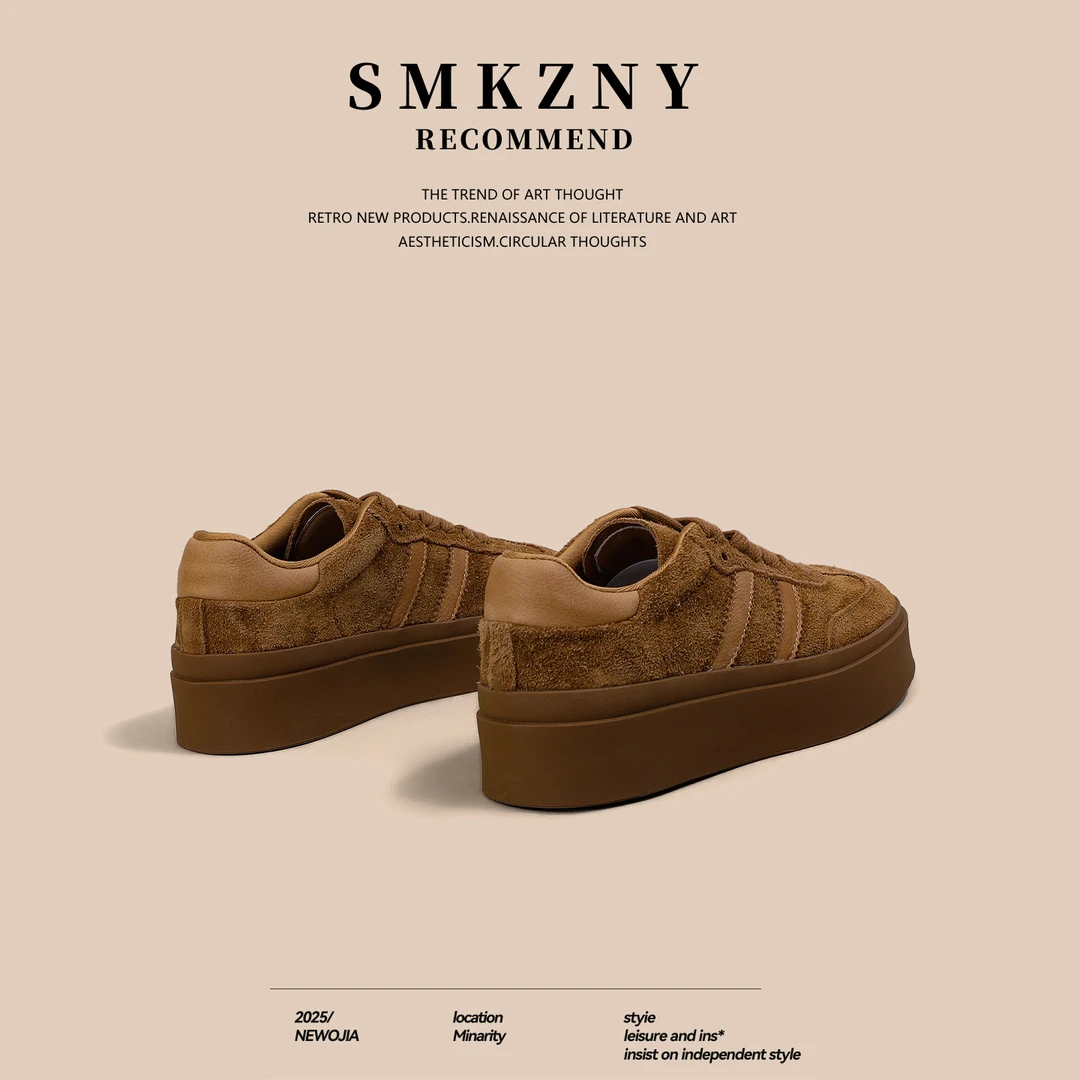 百搭户外德训鞋女2025秋冬新款复古厚底防滑休闲鞋拼色增高运动鞋