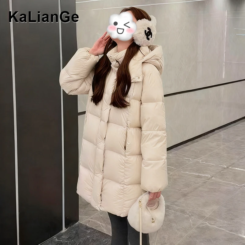 卡莲格/韩系中长款连帽棉服外套女冬季高级感保暖羽绒手塞棉棉衣