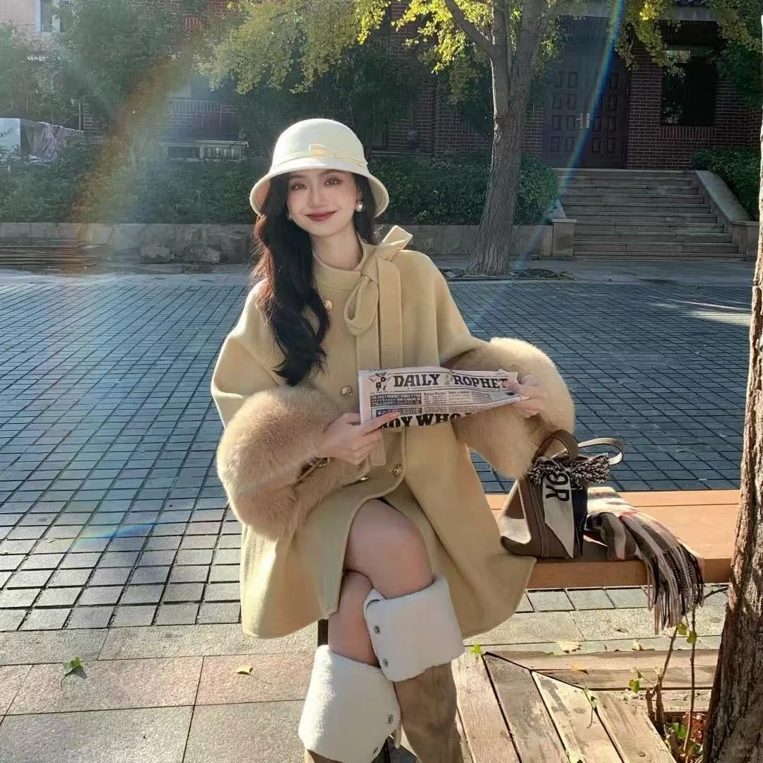 212号（款号X69） 米白色粉色短款分尺码毛呢外套