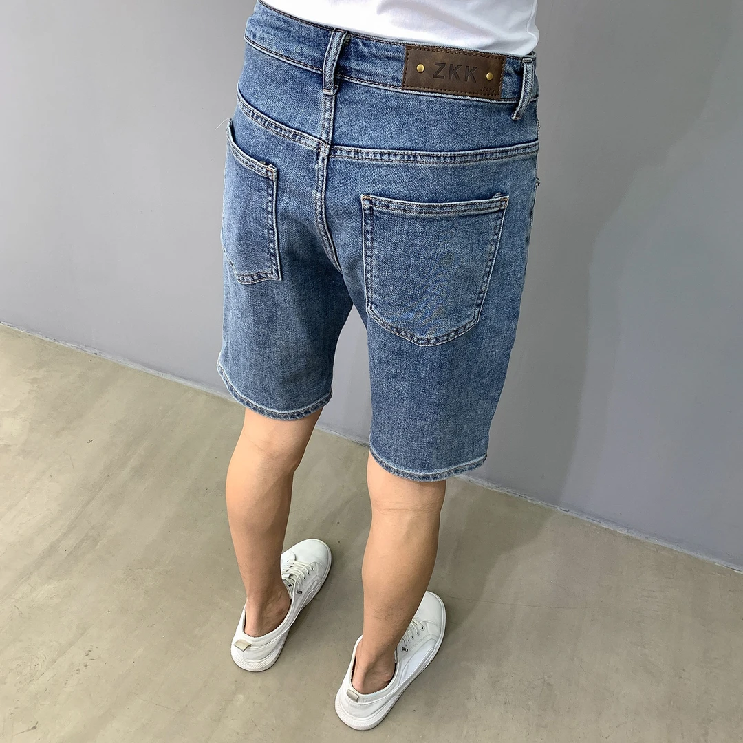 夏季蓝色牛仔短裤男士2025新款水洗做旧韩版修身五分裤百搭休闲