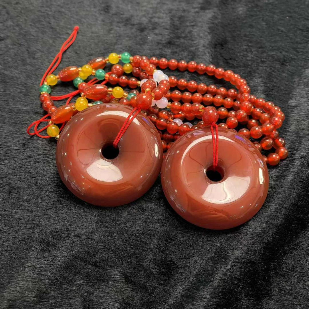 S1094【福嘟嘟】沁血牛黄宝红玛瑙平安扣-多样性只发一件-配珠链