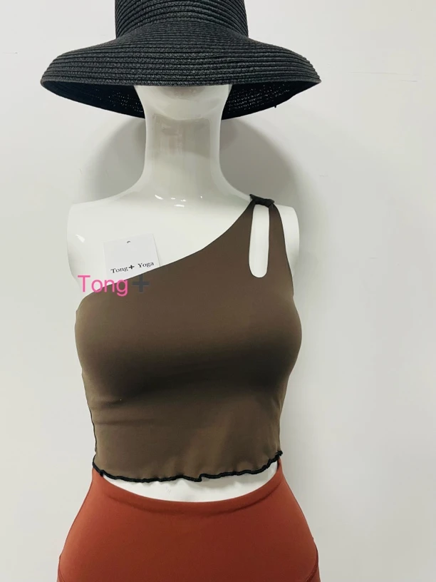 彤家「水滴斜肩花边」瑜伽运动健身文胸内衣女性