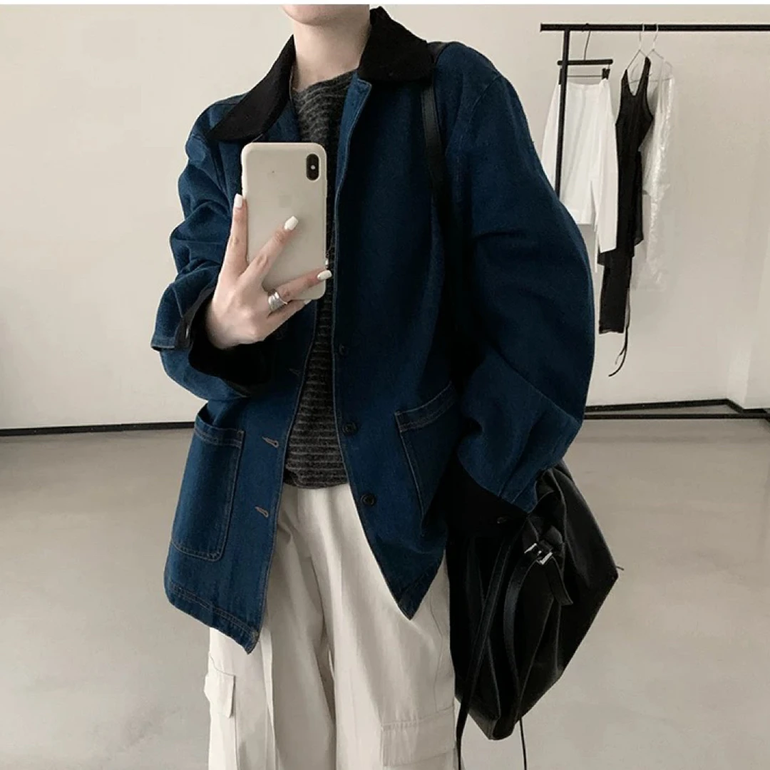【黑领高级牛仔外套】设计师外套高级