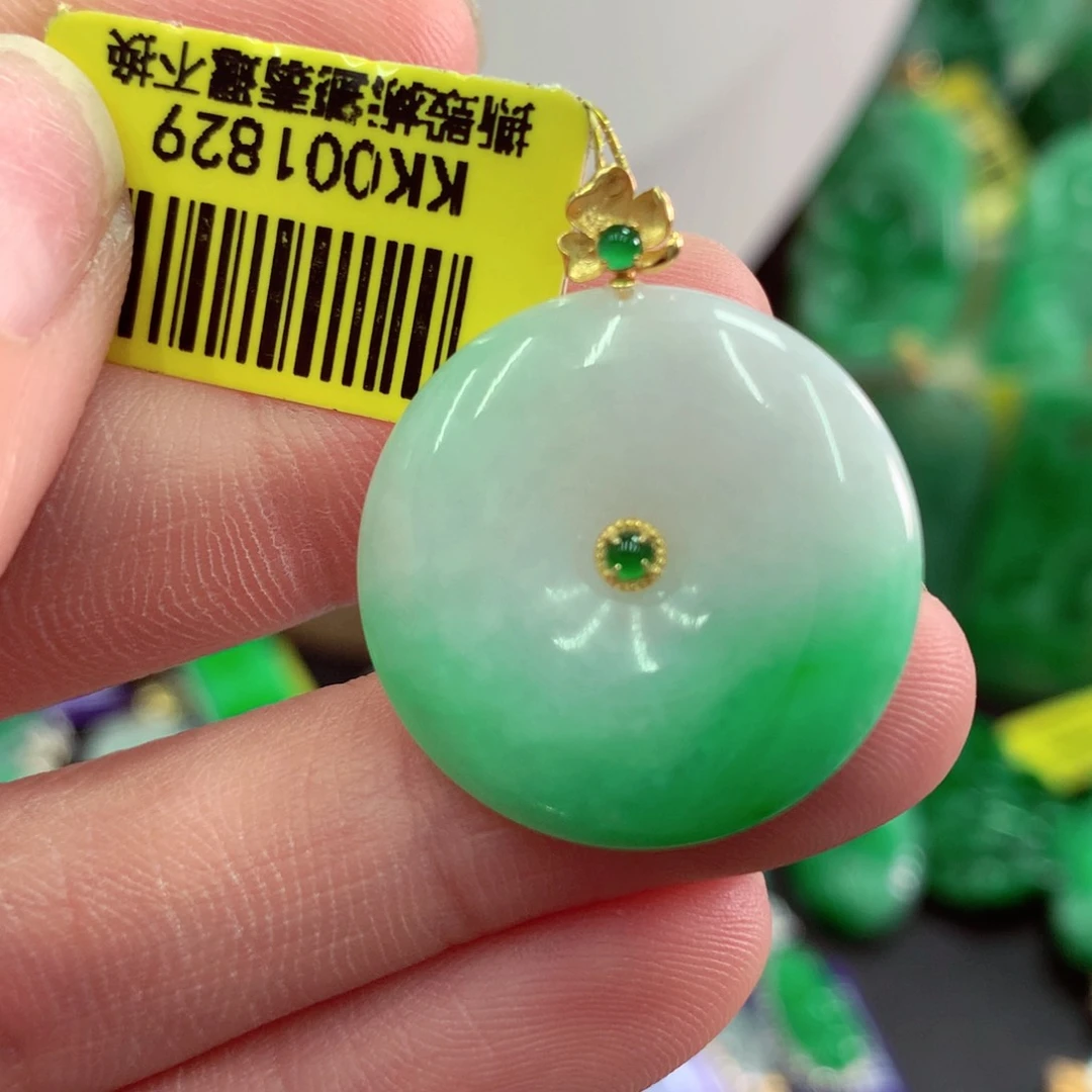 翡翠18K金镶嵌吊坠(不含链)