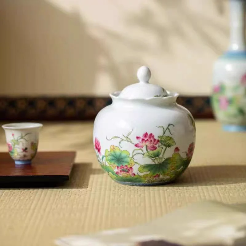 五言六器 荷荷美美珐琅彩 茶叶罐 WY-066 礼盒装