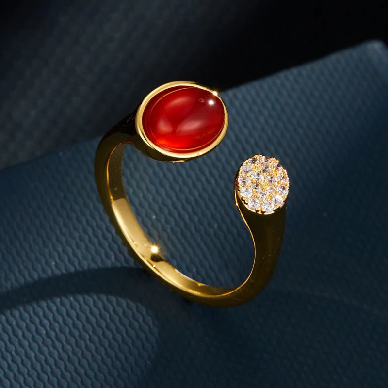 黄铜合成锆石戒指 闪耀开口气质轻奢百搭复古小众可调节戒指